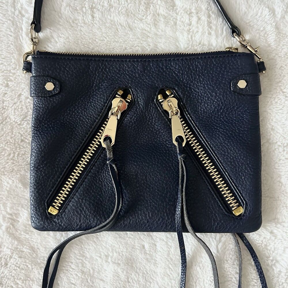 Rebecca Minkoff Navy Blue Crossbody Bag Goldtone Chain Sleek & Sassy